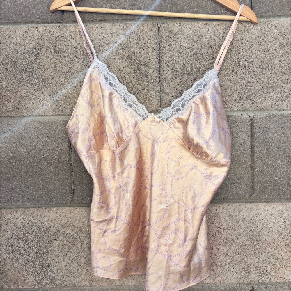 Peach Lace Trim Cami Top with beautiful little crystal drop charm.